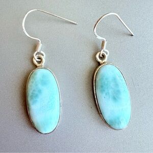 GORGEOUS DOMINCAN LARIMAR STERLING SILVER DROP HOOK EARRINGS